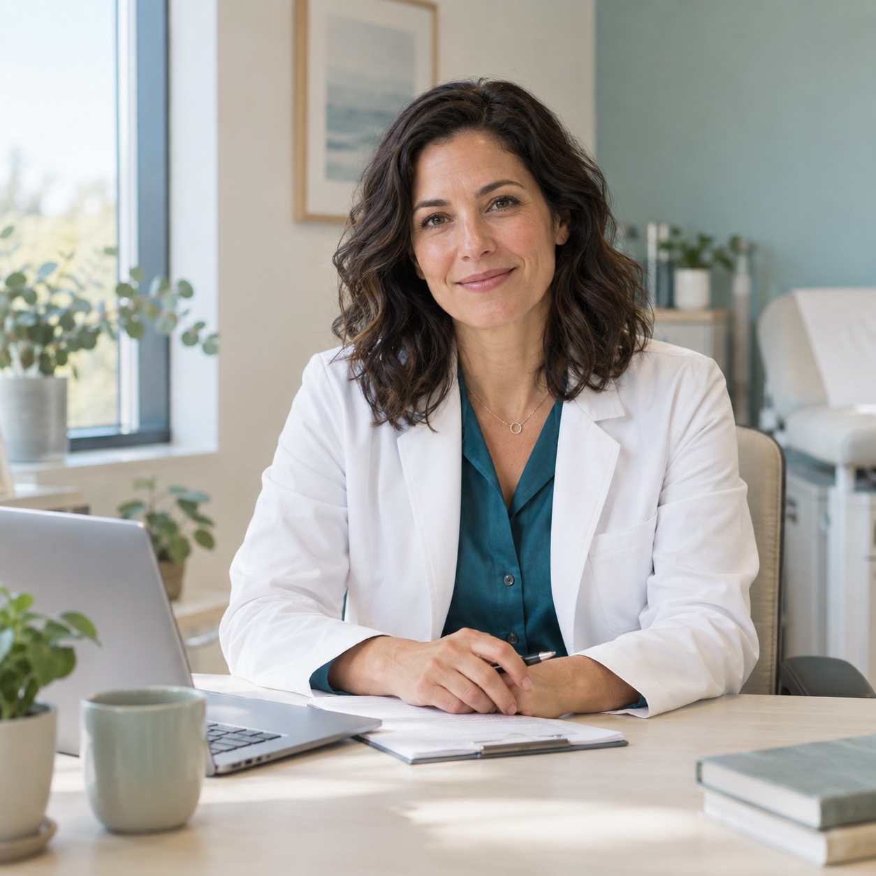 Médica em um consultório acolhedor