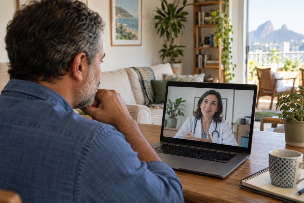 Imagem ilustrativa: Paciente conversando com uma médica por videochamada