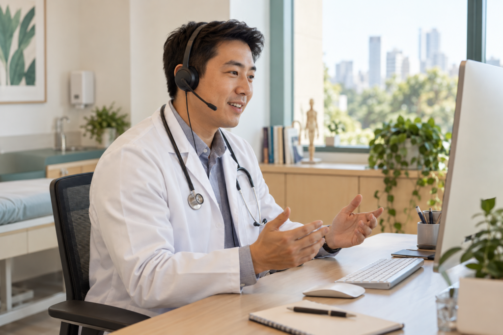 Imagem ilustrativa: Médico realizando uma consulta online
